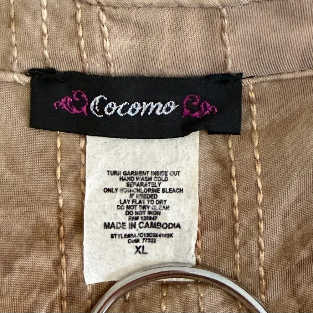 Cocomo Womens Tan Brown Rhinestone Marbled Top Size XL V Neck Pullover Office - Picture 3 of 7